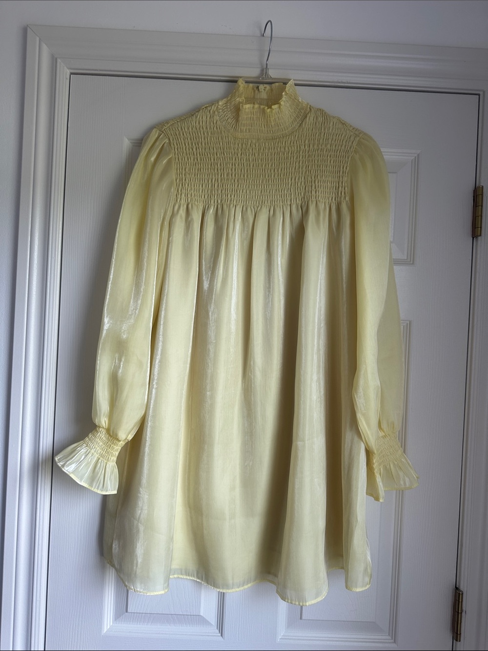 Shimmering Yellow Smocked Yoke Babydoll Dress